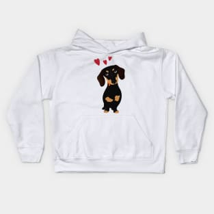 Cute Cartoon Dachshund with Three Red Hearts Kids Hoodie